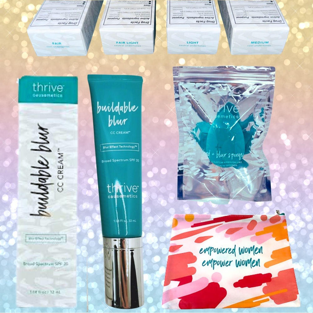 2 x Thrive Buildable Blur CC Cream 1.08Oz pick shade + random makeup Bag